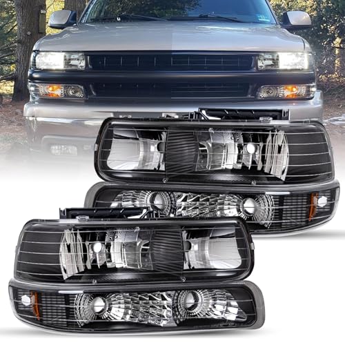 JSBOYAT 4pcs Headlight Assembly Fit for 1999-2002 Chevy Silverado 1500 2500/00-06 Chevy Tahoe Suburban