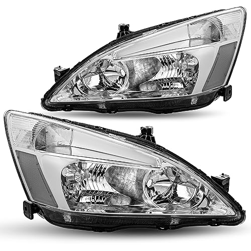 JSBOYAT Headlight Assembly Pair for 2003-2007 Honda Accord Halogen Headlamp Chrome Housing with Clear Reflector (Driver & Passenger Side)