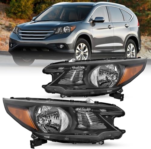 JSBOYAT Headlight Assembly Replacement for 2012-2014 Honda CR-V Front Headlamp Halogen Head Light Lamp Black Housing with Amber Reflector (L+R)