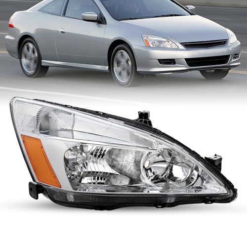 JSBOYAT Passenger Right Side Headlight Assembly Replacement for 2003-2007 Honda Accord Halogen Headlamp Chrome Housing with Amber Reflector RH